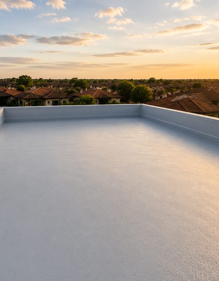 The same flat roof after a smooth reinforced waterproofing system was installed